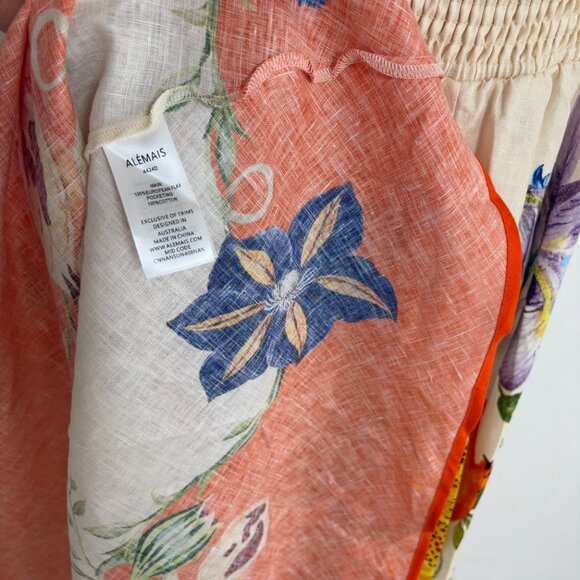 Alemais Pomegranate Floral Print Square-Neck Linen Midi Dress - Picture 11 of 12